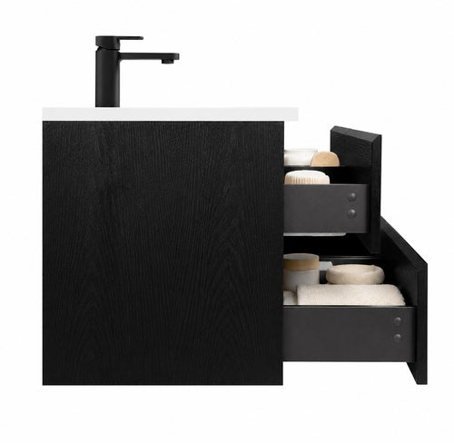 Badplaats Badkamermeubel Set Angela 160 cm – Zwart Houtnerf – Badmeubel met Wastafel