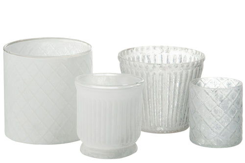 J-Line windlicht Streep - glas - wit - 6 stuks