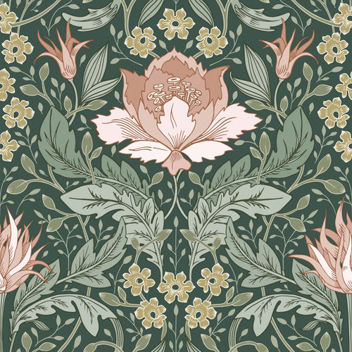 ESTAhome behang vintage bloemen in art nouveau stijl donkergroen en licht roze - 50 x 900 cm - 131081 - vtwonen shop