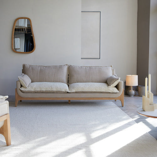 Tikamoon 3-zitsbank van massief eikenhout en linnen - Beige - vtwonen shop