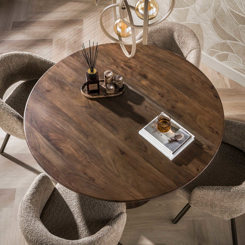 Giga Meubel Eettafel Central - Rond Bruin Hout - Ø130cm