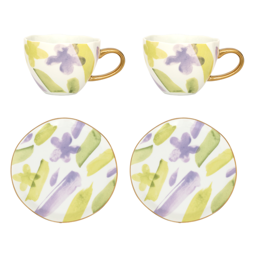 Urban Nature Culture Good Morning kopje Cappuccino/Tea en bord liatris/Kusha, set van 4, in cadeauverpakking - 22.5 * 20.5 * 13.5 CM - vtwonen shop