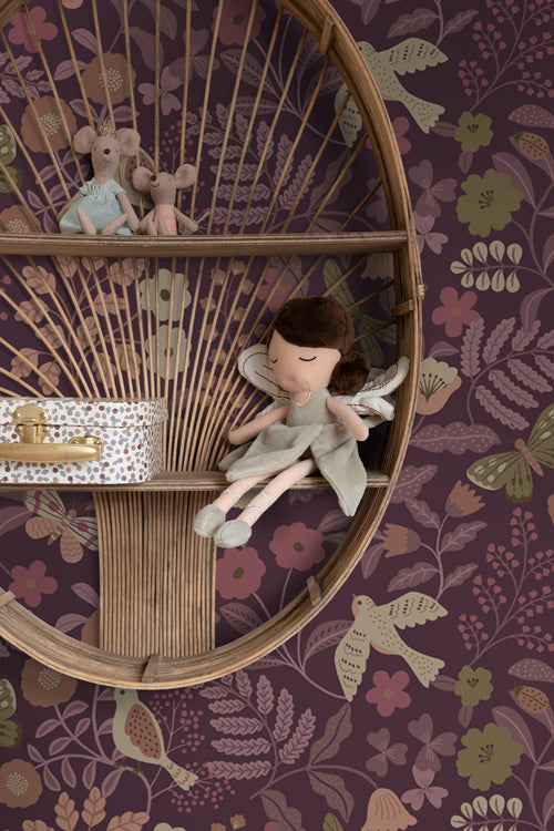 ESTAhome behang bloemen en vogels aubergine paars - 50 x 900 cm - 131639 - vtwonen shop