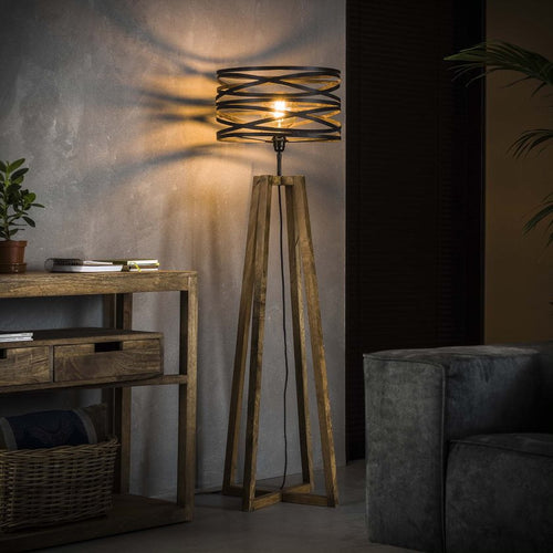 Giga Meubel Vloerlamp Twist - Metaal/Hout - 1-Lichts - 41x41x141cm