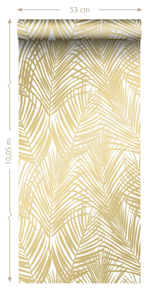 ESTAhome behang palmbladeren goud en wit - 53 cm x 10.05 m - 139301