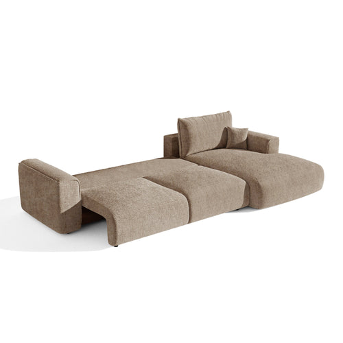 Premium Interiors - Rechthoekige hoekbank met slaapfunctie en opbergruimte COMO - kruisweefsel  zacht aanvoelend bruin 297cm