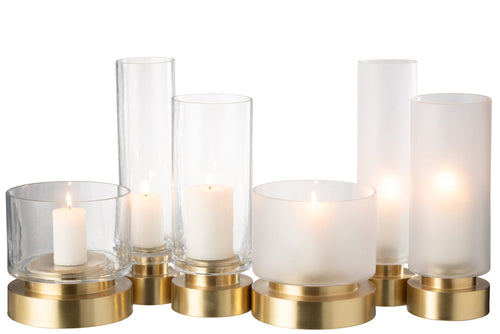 J-Line windlicht/vaas Pia - glas/koper - transparant/goud - large - 2 stuks