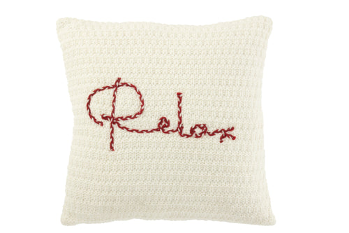 J-Line kussen Gebreid Relax - polyester/acryl - wit/rood