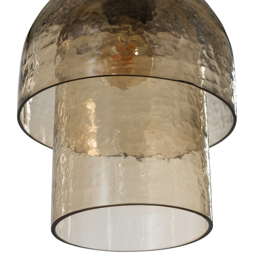 WOOOD hanglamp dubbele kap Gigi - Gehamerd Glas - Naturel - 31x22x22 - vtwonen shop