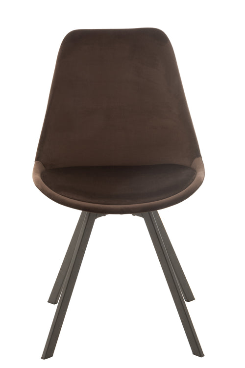 J-Line stoel Helene - metaal/textiel - donkerbruin - 2 stuks