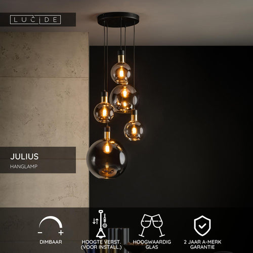 Lucide hanglamp JULIUS - 5xE27 - Fumé