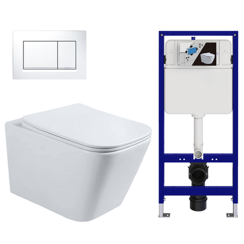 LOMAZOO hangtoiletset Linea - met inbouwreservoir & vierkante drukplaat - vierkant - wit