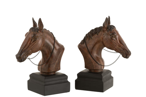 J-Line boekensteun Paard - polyresin - bruin - 2 stuks - vtwonen shop