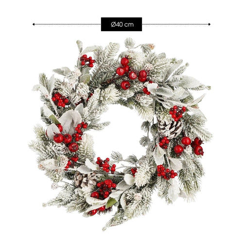 Mica Decorations Belfort Kerstkrans met Besneeuwde Dennentakken - Kerstversiering voor Authentieke Winterse Kerstsfeer - Deurkrans om op te Hangen of
