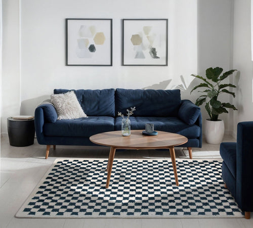 AFK Living vloerkleed  Checkers - shaggy - blauw - 200 x 290 cm