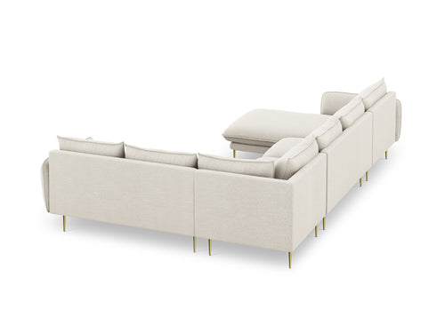 Cosmopolitan Design Panoramische hoekbank rechts Vienna 7-zits, structurele stof, lichtbeige - 235x330x95cm