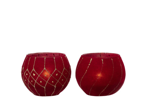 J-Line kaarshouder Lijnen/Geruit - fluweel - rood/goud - 2 stuks - vtwonen shop