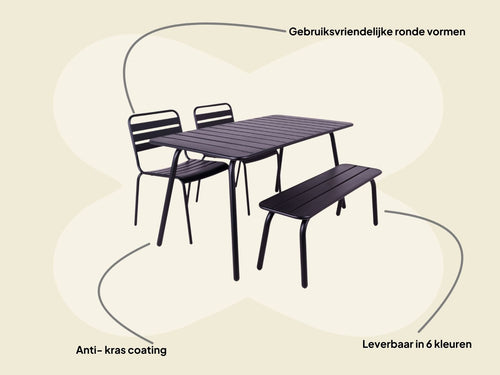 MaximaVida metalen tuinset Max 150 cm zwart -4-delig bank zonder rugleuning