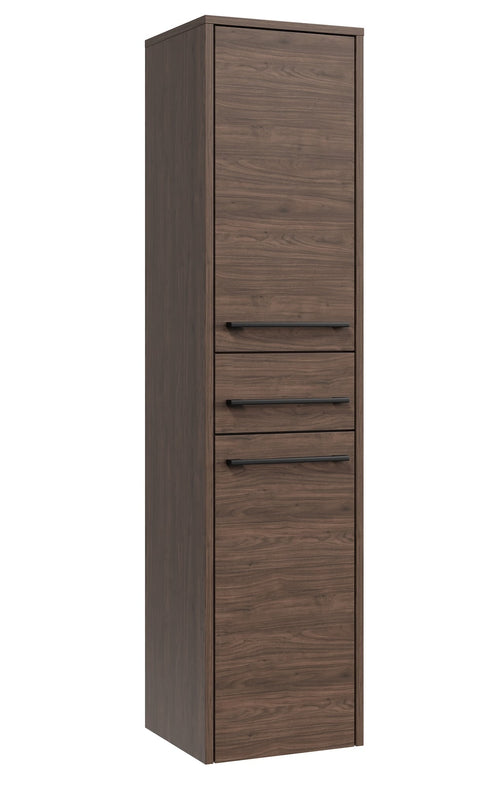 Badplaats Badkamerkast Florence 30 x 35 x 130 cm – Walnoot Bruin – Hangende Kolomkast met 2 Deuren en 1 Lade