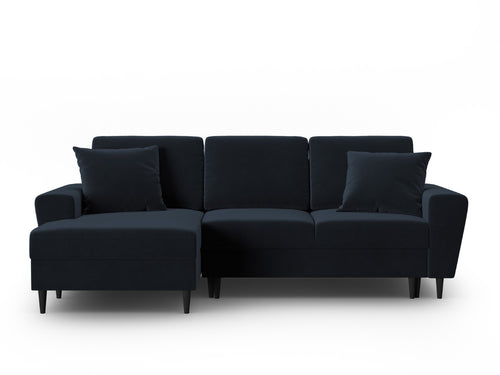 Cosmopolitan Design Uitklapbare hoekbank links met opbergdoos Kyoto 4-zits, flueel donkerblauw - 145x241x88cm
