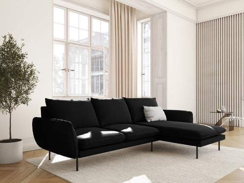 Cosmopolitan Design rechter hoekbank Vienna 5-zits, flueel, zwart - 170x255x95cm