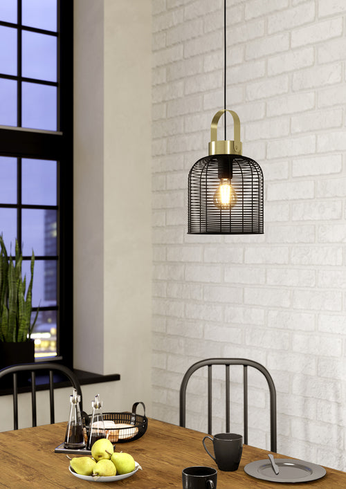 EGLO hanglamp Roundham - e27 - ø 22 cm - zwart/goud - staal