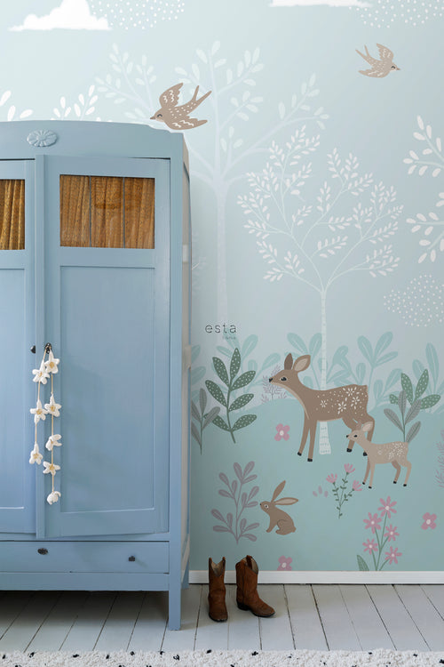 ESTAhome fotobehang hertjes blauw - 250 x 279 cm - 159262 - vtwonen shop