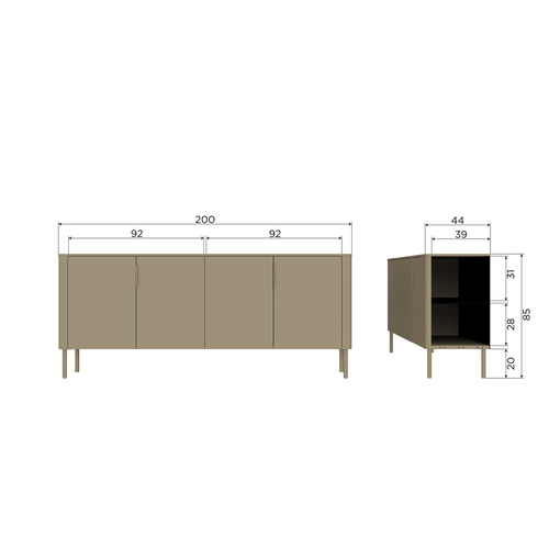WOOOD dressoir Gunnar 200 cm - Grenen - Mud - 85x201x44 - vtwonen shop