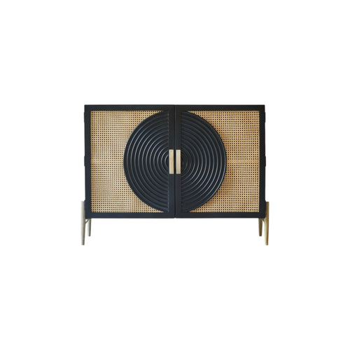 Tikamoon Buffetkast van massief zwart mangohout en rotan 115 cm - Zwart - vtwonen shop