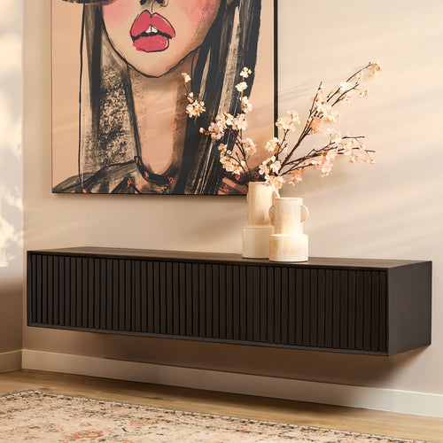 StarFurn Zwevend Tv-meubel Madison - Zwart Hout - 160x35x30cm