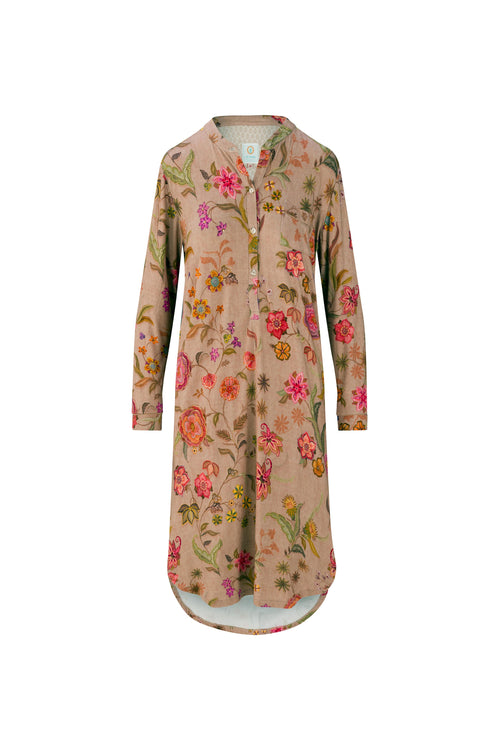 Pip Studio - Diogo Nachthemd Lange Mouw Dames - Coco Flower - Zand - S