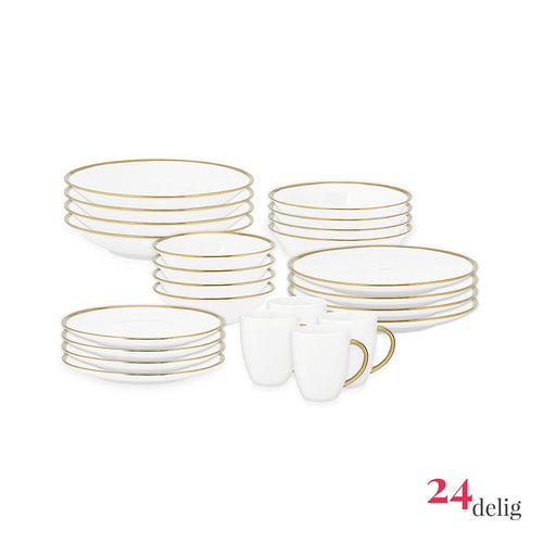 vtwonen Serviesset - Wit en Zilver - Porselein - 24-Delig - Eetservies volwassenen - Borden Set Servies - Serviezen - Kerstservies - vtwonen shop