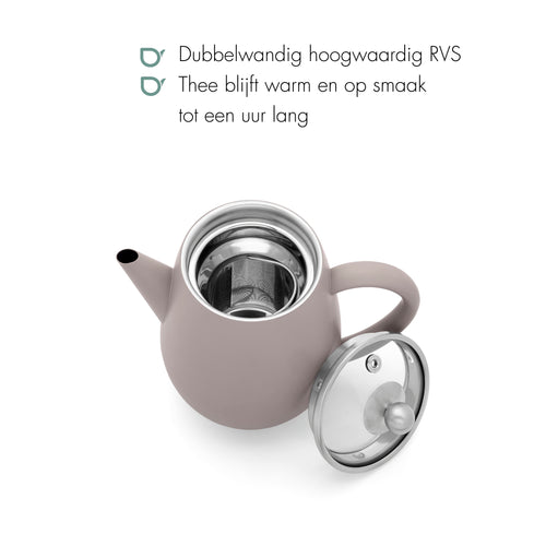 Bredemeijer - Dubbelwandige theepot Eva - 0,5 liter - Betongrijs - Met filter - vtwonen shop