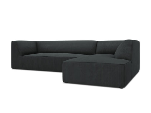 Micadoni rechter hoekbank Ruby 4-zits, ribfluwelen, zwart - 180x273x69cm