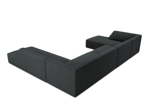 Micadoni Panoramische hoekbank rechts Ruby 7-zits, ribfluwelen, zwart - 273x366x69cm