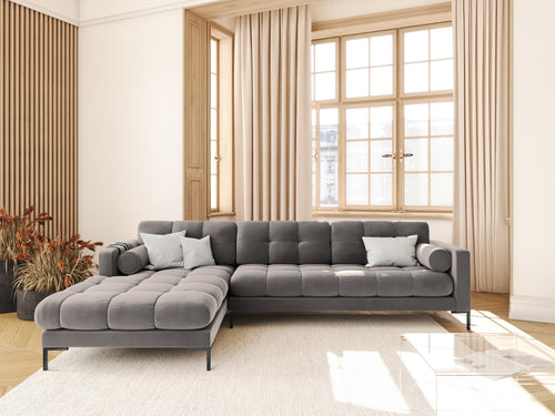 Cosmopolitan Design linker hoekbank Bali 5-zits, flueel, lichtgrijs - 185x293x75cm