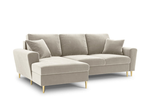 Cosmopolitan Design Uitklapbare hoekbank links met opbergdoos Kyoto 4-zits, flueel, lichtbeige - 145x241x88cm