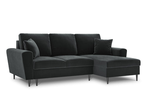 Cosmopolitan Design Converteerbare hoekbank rechts met opbergdoos Kyoto 4-zits, flueel, donkergrijs - 145x241x88cm