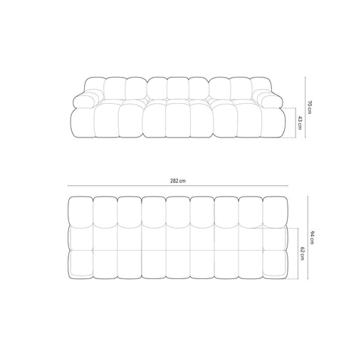 Cosmopolitan Design - Modulaire bank Cortina 3-zits, flueel koningsblauw - 94x282x70cm