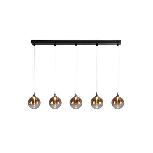 Searchlight Alchemy 5-lichts LED-balkplafondlamp, zwart metaal en amberkleurig glas