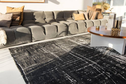 Mad Men vloerkleed 8655 White On Black - Zwart - 230 x 330 cm