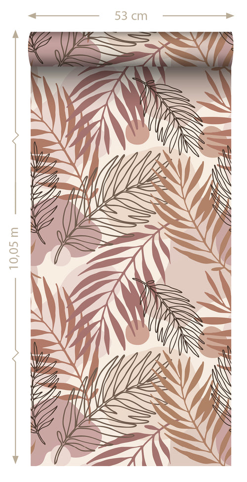 ESTAhome behang bladeren beige en oudroze - 50 x 900 cm - 139821 - vtwonen shop