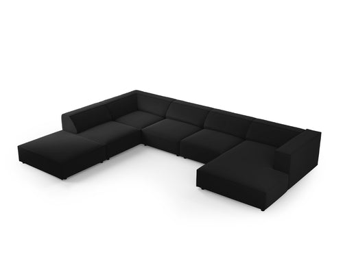 Cosmopolitan Design Panoramische hoekbank links Arendal 7-zits, flueel, zwart - 262x364x70cm