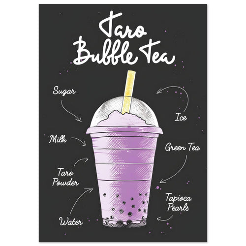 Artfulprints  Taro Bubble Tea – Ingrediënten   poster A4 21x29.7 cm