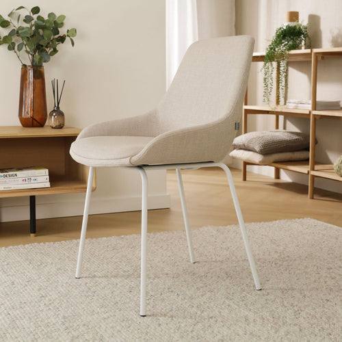 Nolon Nora-Isa Eetkamerstoel Beige - Stof - Wit Onderstel - vtwonen shop