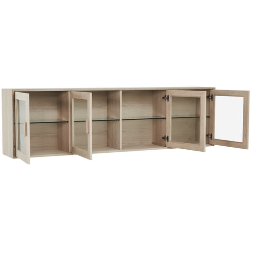 Furnhouse 4-deurs wandkast Porto - Witte olie - MDF, Eikenfineer, Glas - 34x212x60