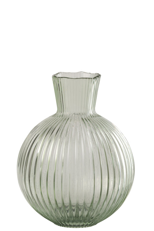 J-Line vaas Bal Geribbeld - glas - transparant/groen - small