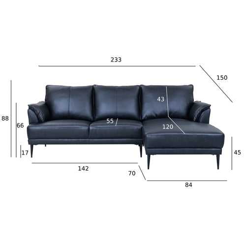 Furnhouse chaise longue bank rechts Soul - Zwart - Leer - 155x233x88