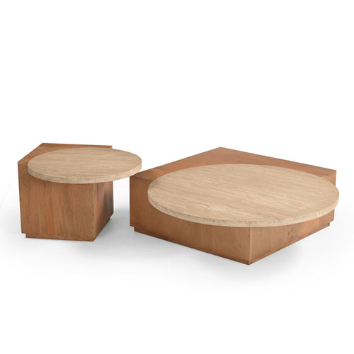 Starfurn Salontafel Numa - Organisch Hout/Travertin - 103x75x30cm