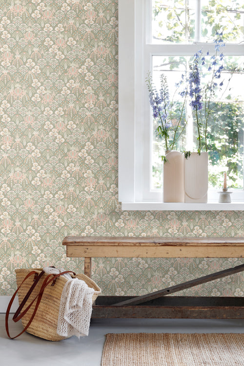 ESTAhome behang vintage bloemen in art nouveau stijl licht vergrijsd groen - 50 x 900 cm - 130969 - vtwonen shop